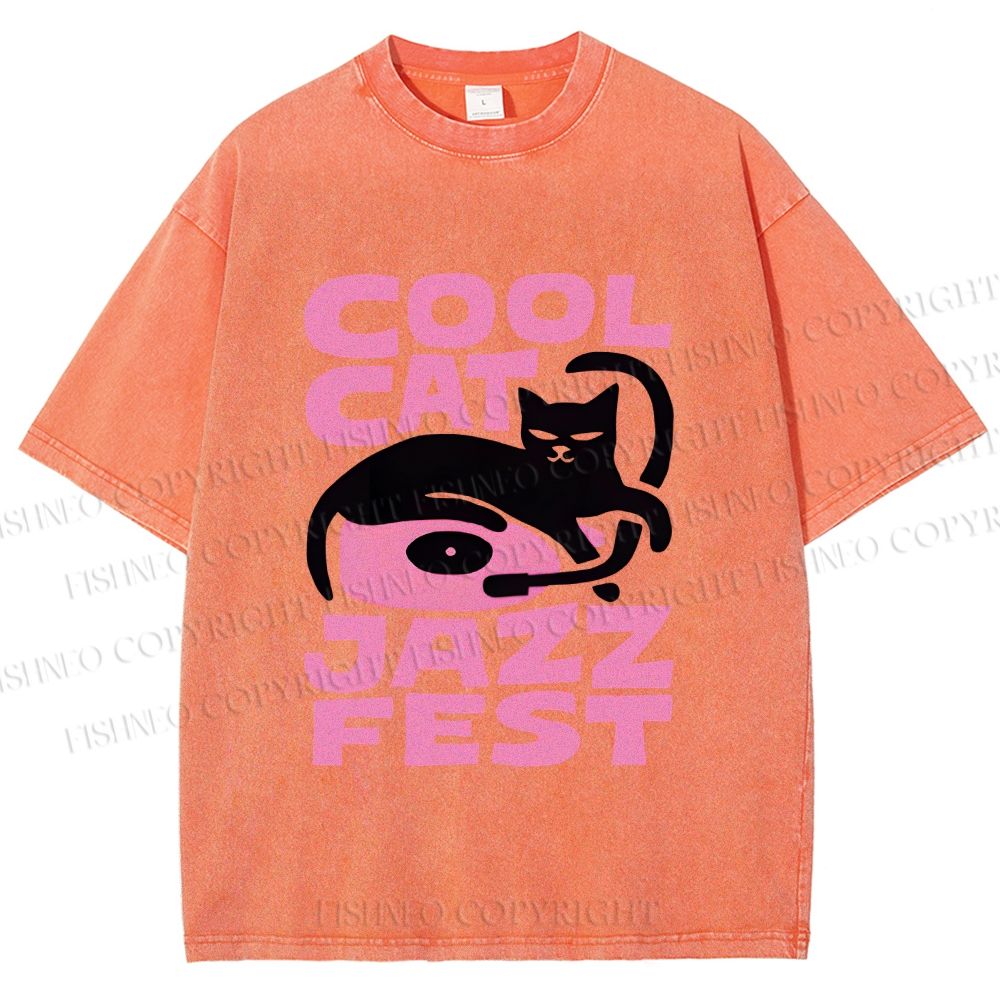 Unisex Cool Cat Jazz Fest Printed Washed Tee