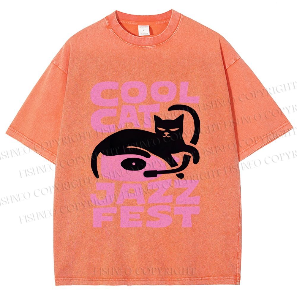 Unisex Cool Cat Jazz Fest Printed Washed Tee