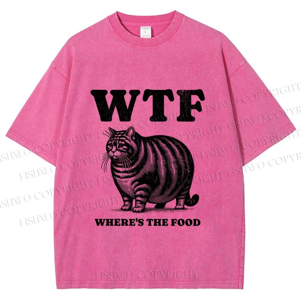 Unisex Where is the Food Cat Printed Washed Tee