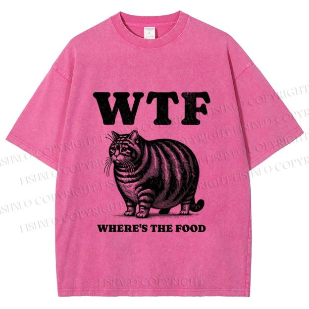Unisex Where is the Food Cat Printed Washed Tee