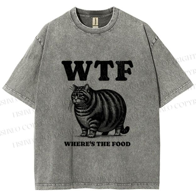 Unisex Where is the Food Cat Printed Washed Tee
