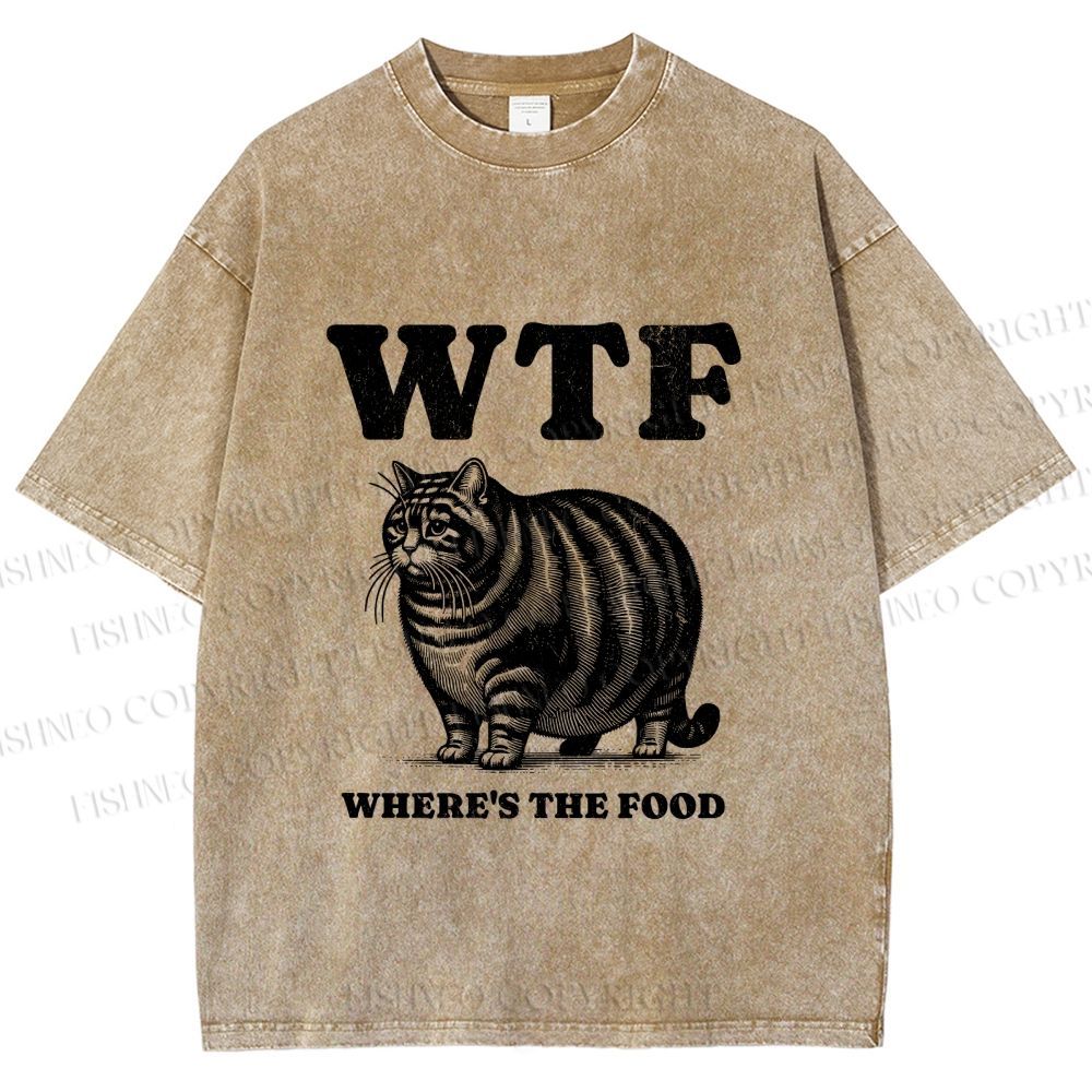 Unisex Where is the Food Cat Printed Washed Tee