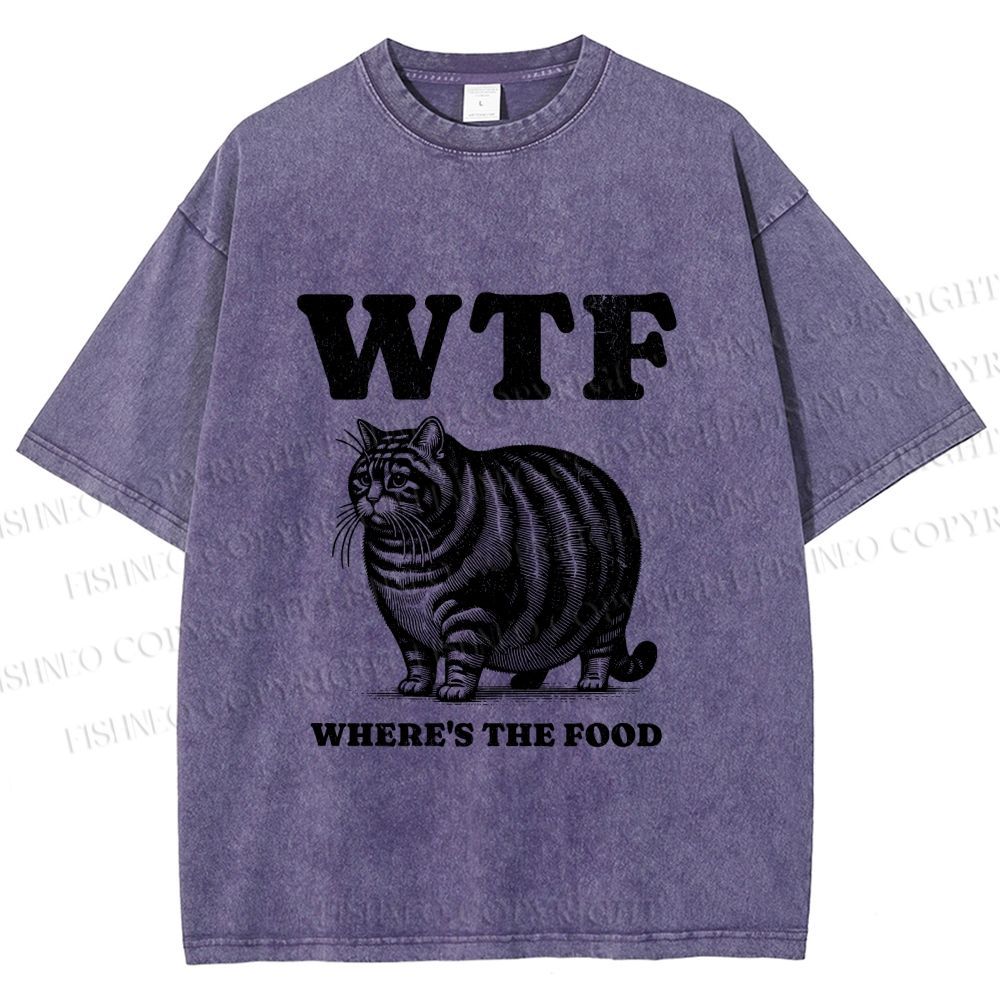 Unisex Where is the Food Cat Printed Washed Tee