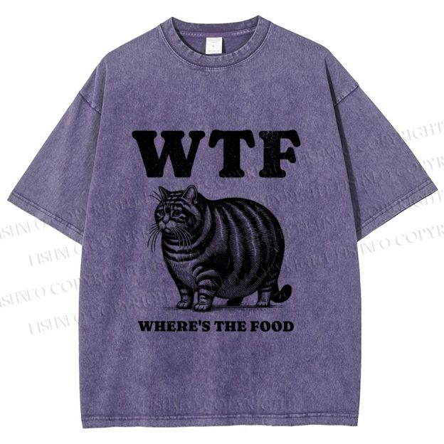 Unisex Where is the Food Cat Printed Washed Tee