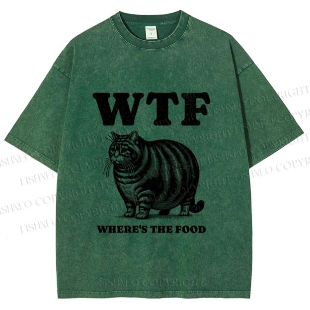 Unisex Where is the Food Cat Printed Washed Tee