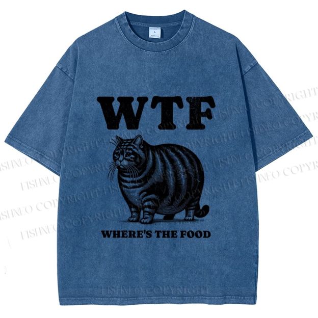 Unisex Where is the Food Cat Printed Washed Tee