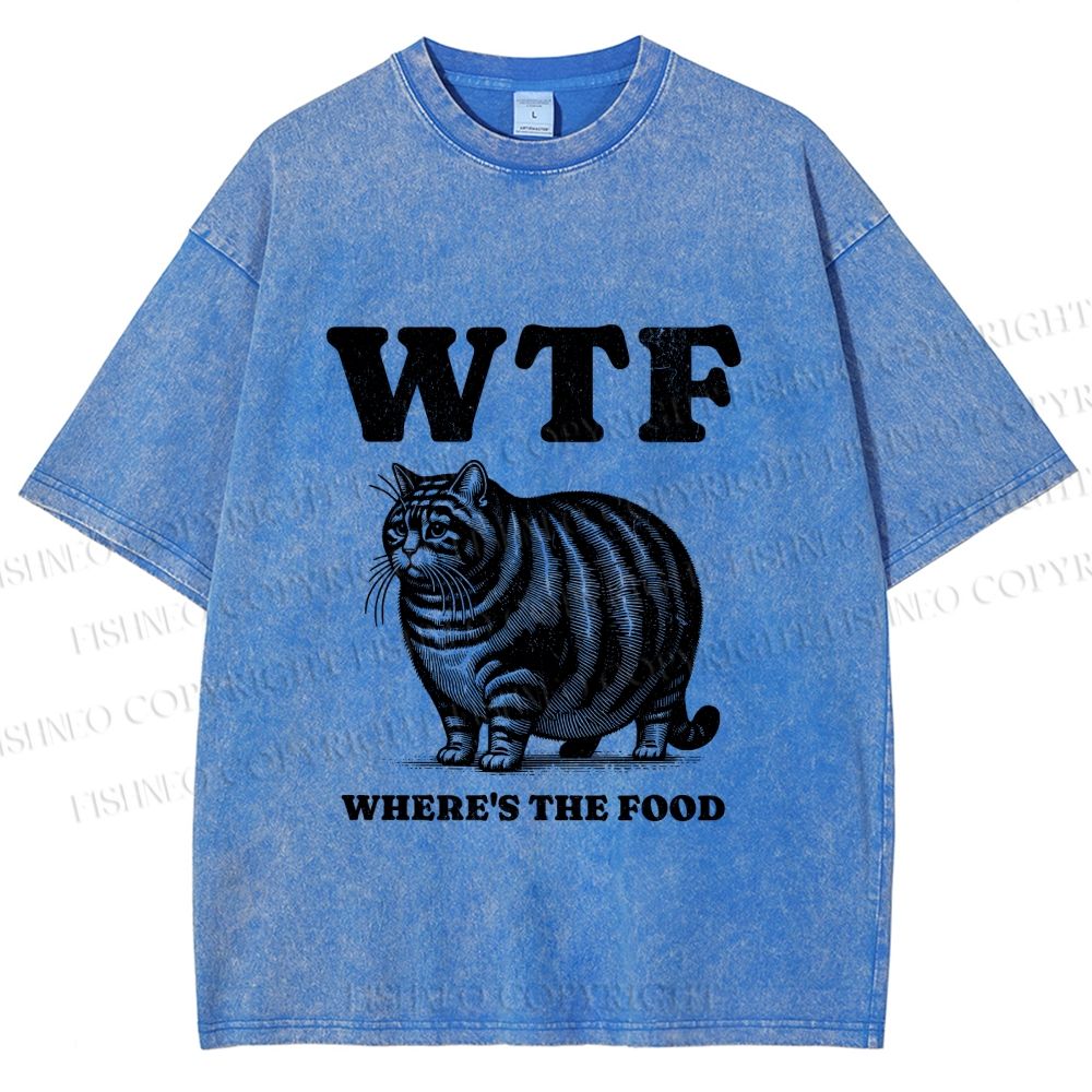 Unisex Where is the Food Cat Printed Washed Tee