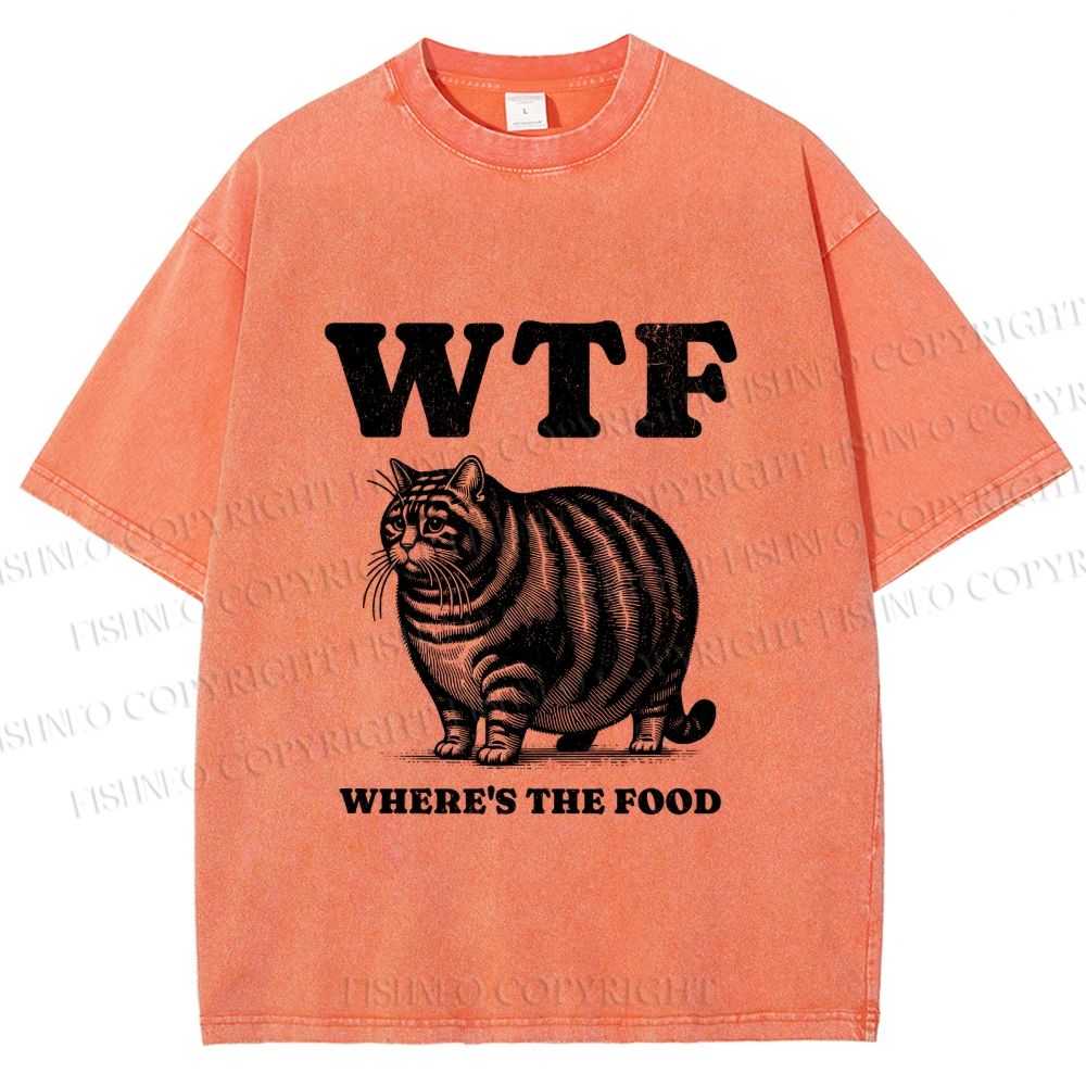 Unisex Where is the Food Cat Printed Washed Tee