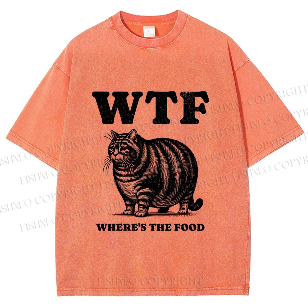 Unisex Where is the Food Cat Printed Washed Tee