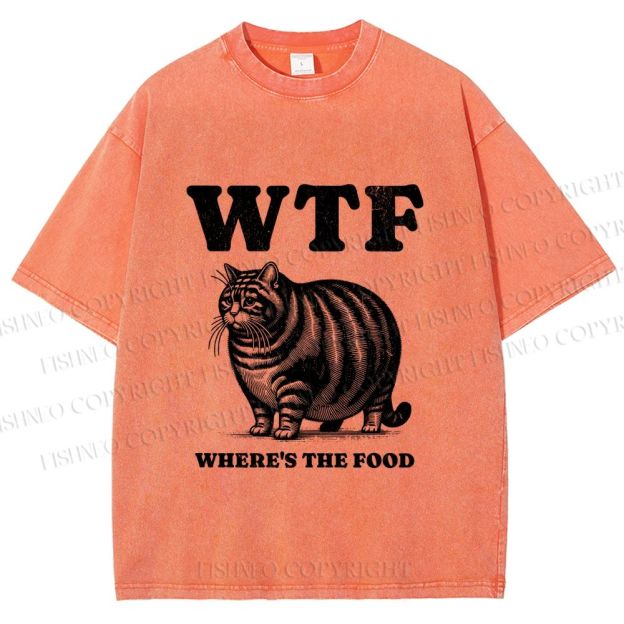 Unisex Where is the Food Cat Printed Washed Tee