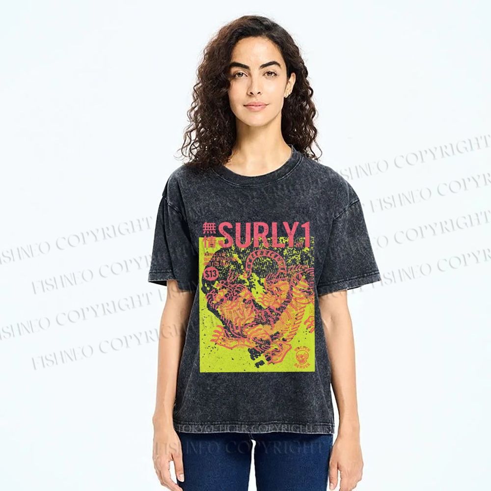 Unisex Surly Tiger Printed Washed Tee