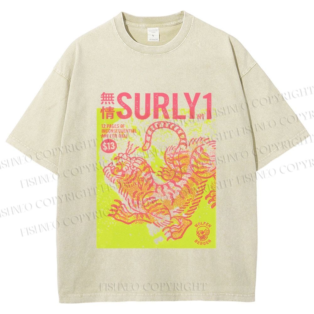 Unisex Surly Tiger Printed Washed Tee