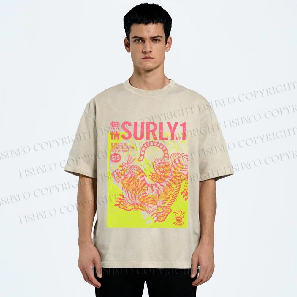Unisex Surly Tiger Printed Washed Tee