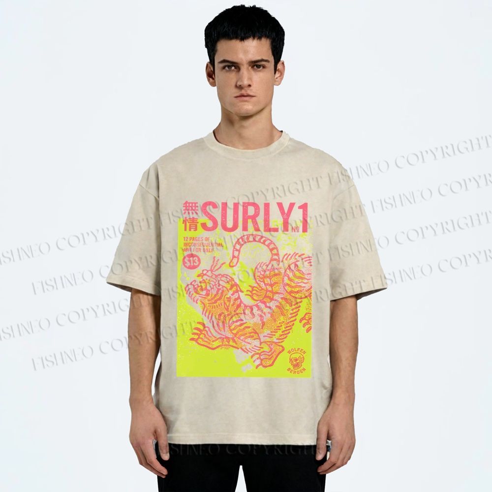 Unisex Surly Tiger Printed Washed Tee
