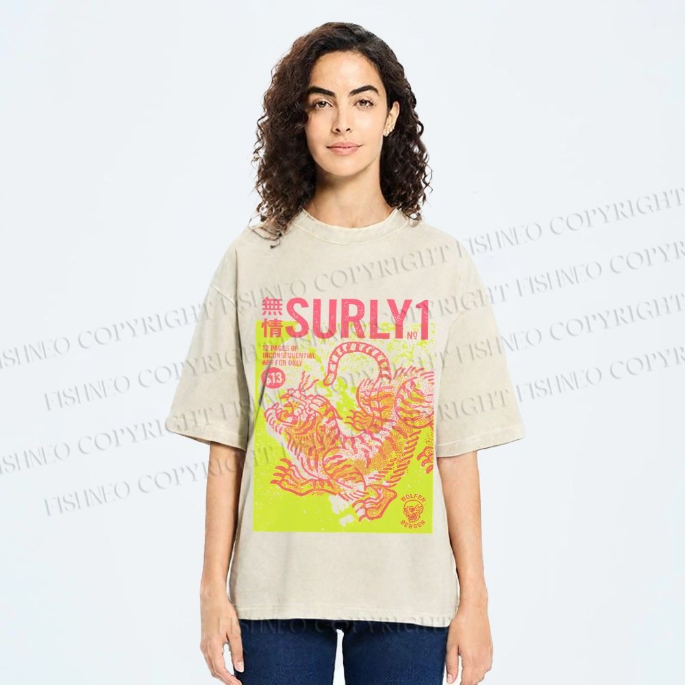Unisex Surly Tiger Printed Washed Tee