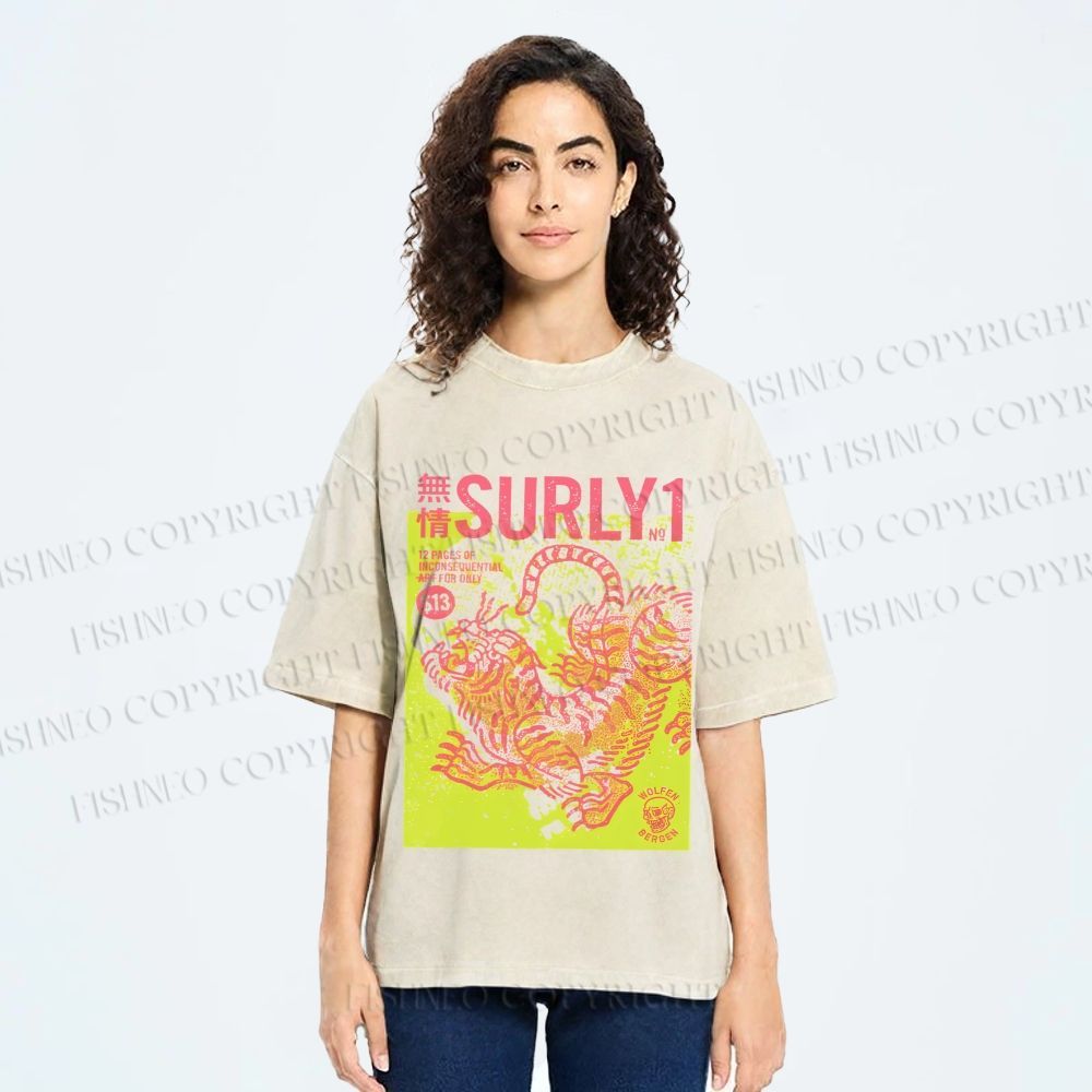 Unisex Surly Tiger Printed Washed Tee