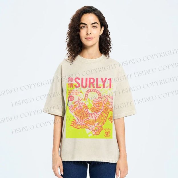 Unisex Surly Tiger Printed Washed Tee