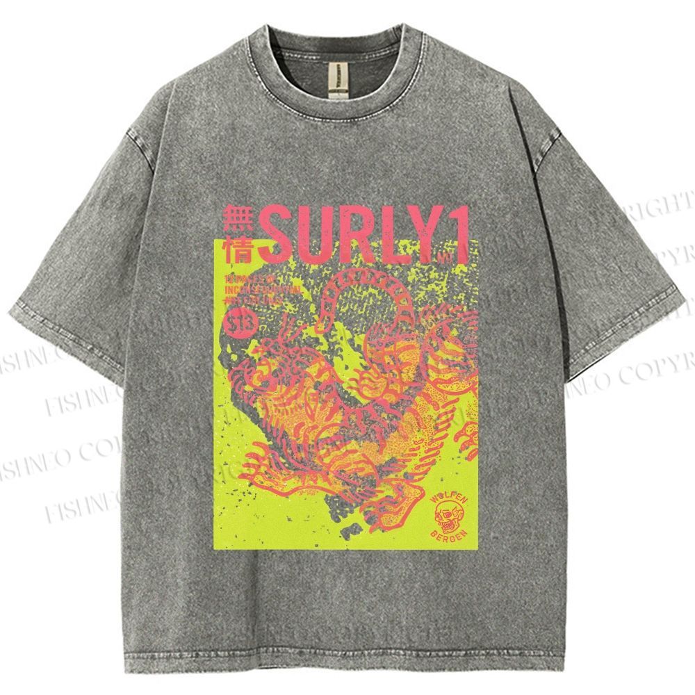 Unisex Surly Tiger Printed Washed Tee