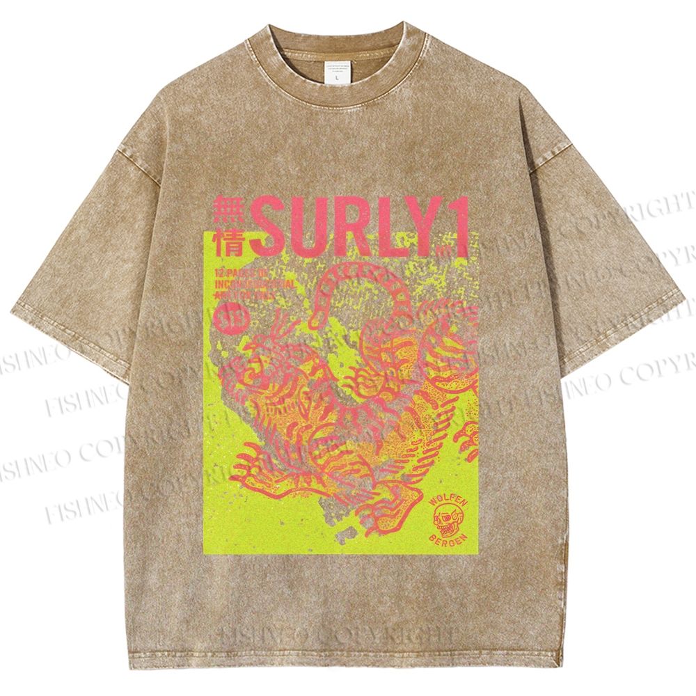 Unisex Surly Tiger Printed Washed Tee