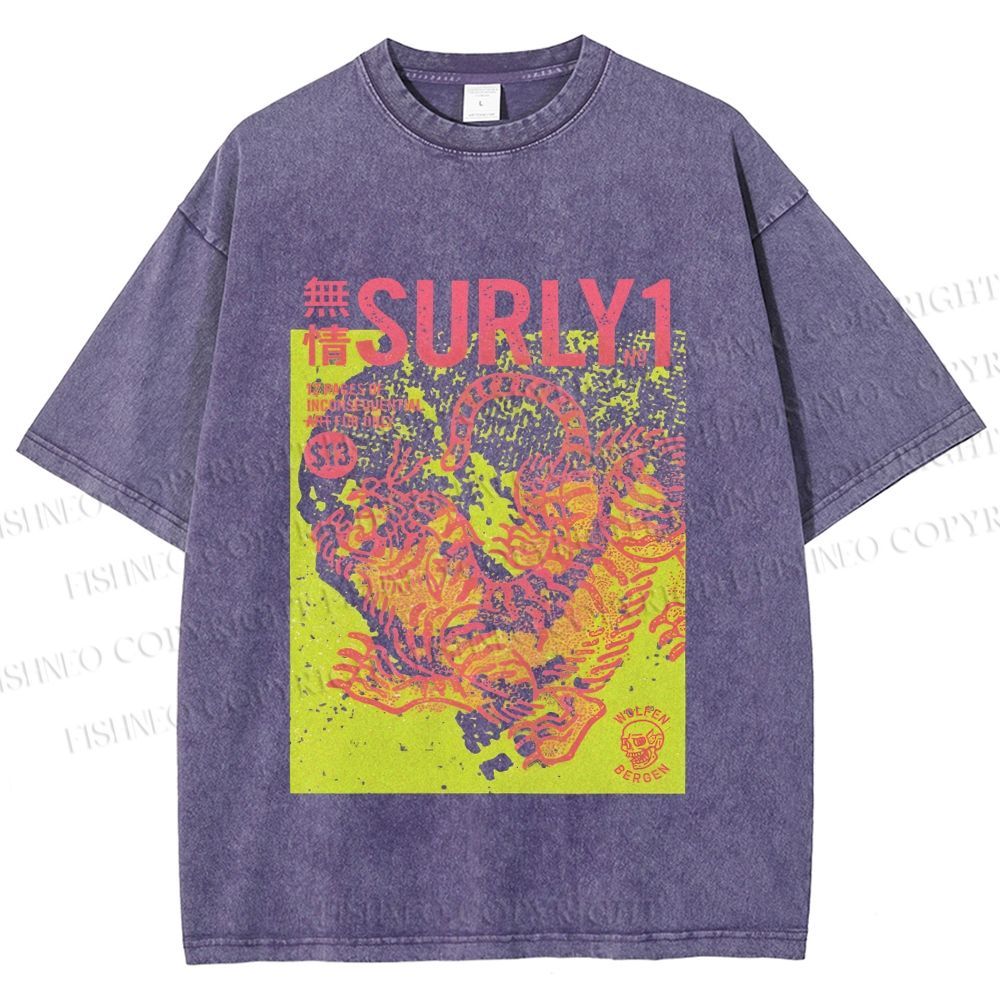 Unisex Surly Tiger Printed Washed Tee