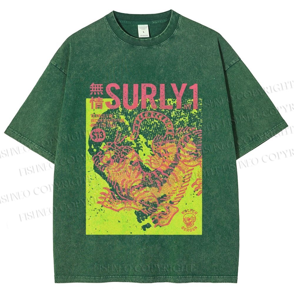 Unisex Surly Tiger Printed Washed Tee