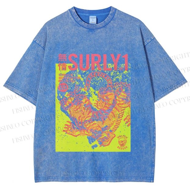 Unisex Surly Tiger Printed Washed Tee