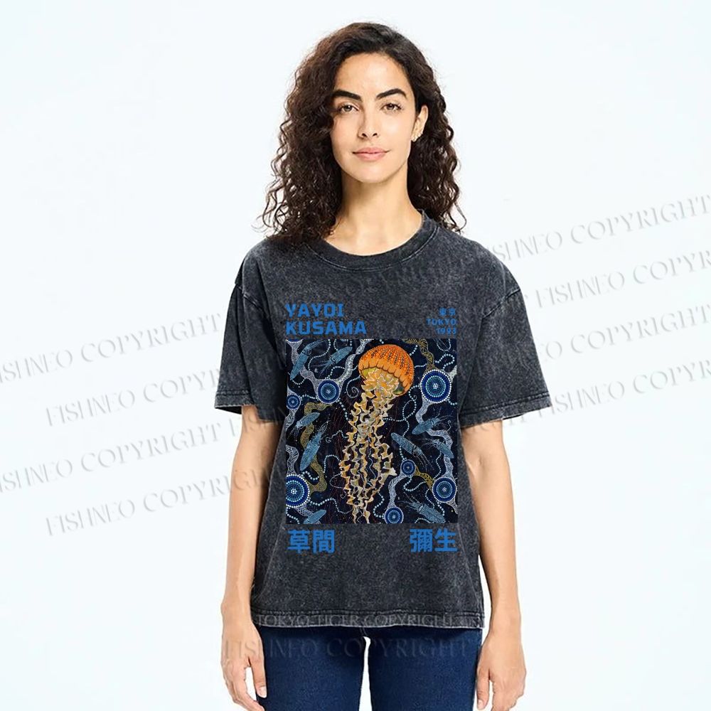 Unisex Yayoi Kusama Jellyfish Printed Washed Tee
