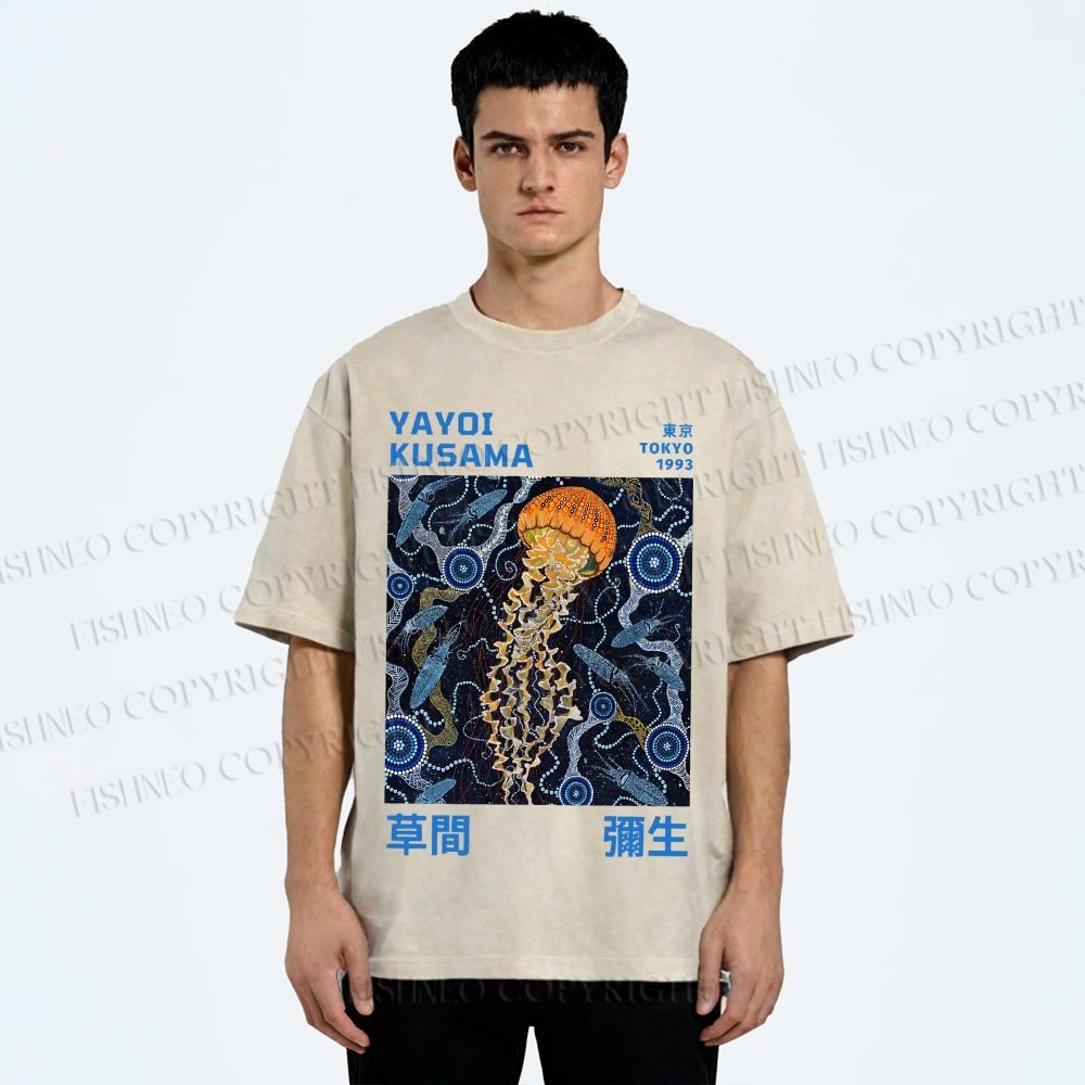 Unisex Yayoi Kusama Jellyfish Printed Washed Tee