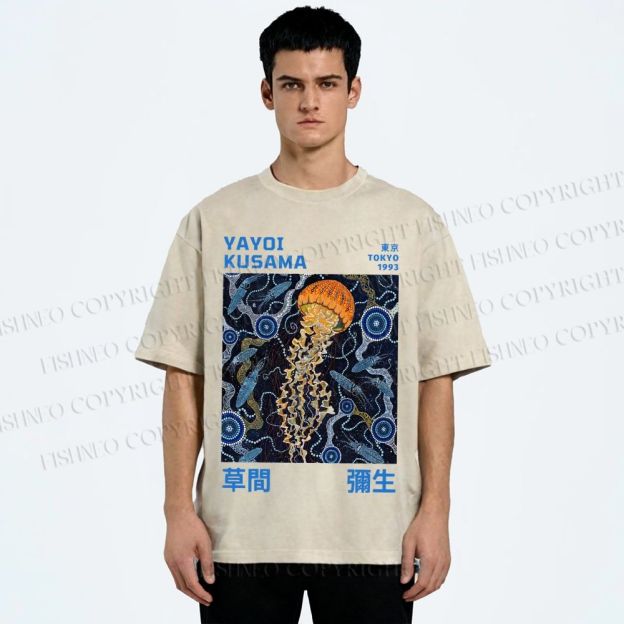 Unisex Yayoi Kusama Jellyfish Printed Washed Tee