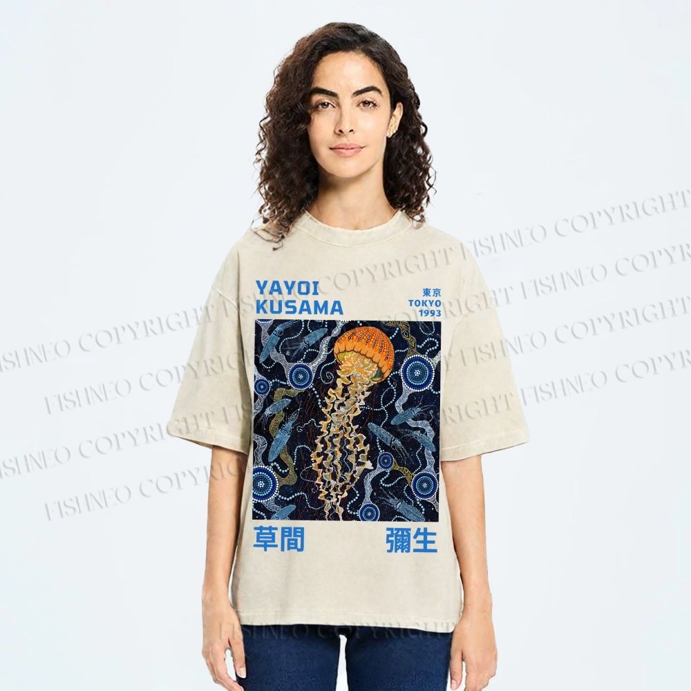 Unisex Yayoi Kusama Jellyfish Printed Washed Tee