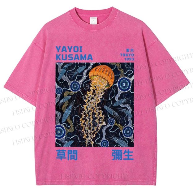 Unisex Yayoi Kusama Jellyfish Printed Washed Tee