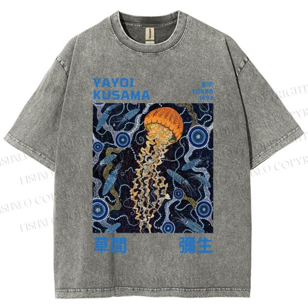 Unisex Yayoi Kusama Jellyfish Printed Washed Tee