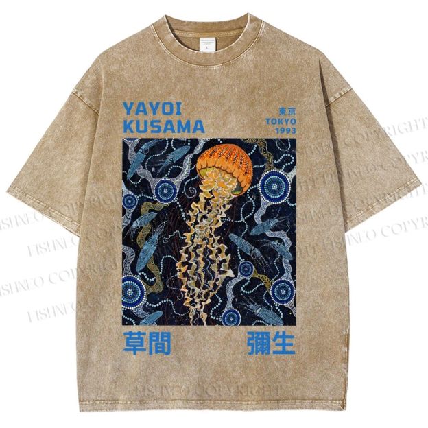 Unisex Yayoi Kusama Jellyfish Printed Washed Tee