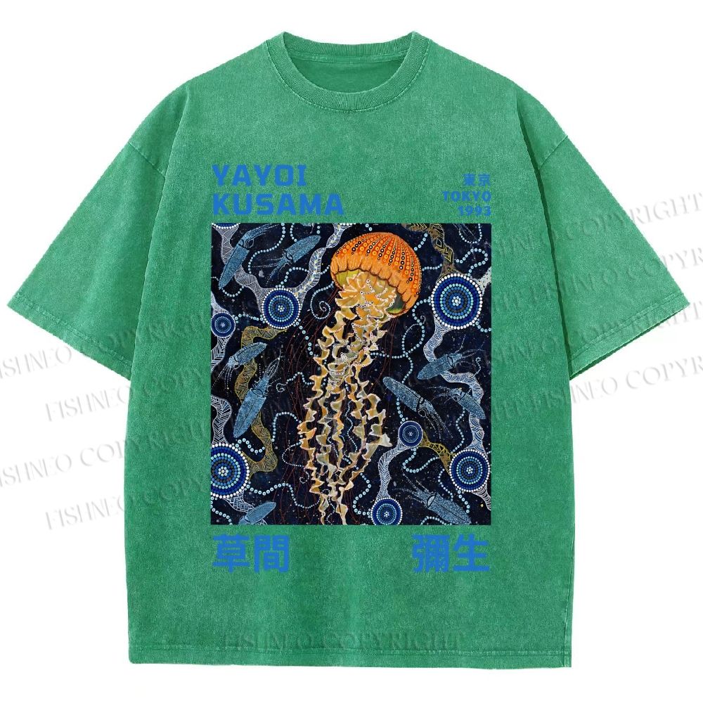 Unisex Yayoi Kusama Jellyfish Printed Washed Tee