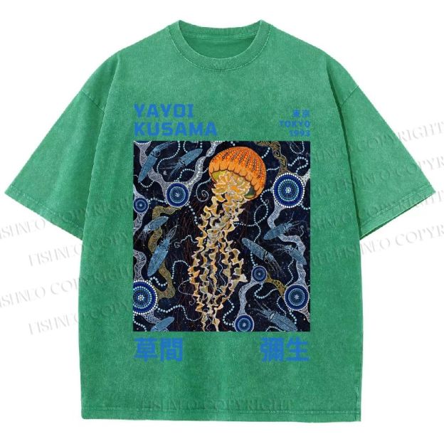 Unisex Yayoi Kusama Jellyfish Printed Washed Tee