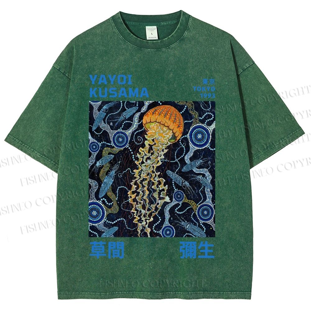 Unisex Yayoi Kusama Jellyfish Printed Washed Tee
