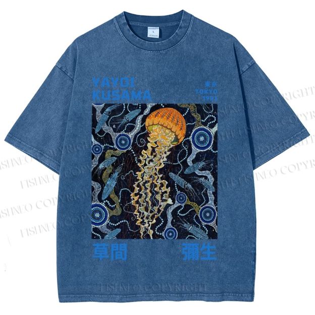 Unisex Yayoi Kusama Jellyfish Printed Washed Tee