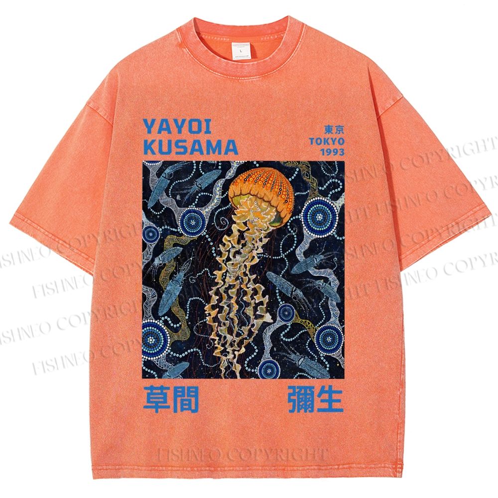Unisex Yayoi Kusama Jellyfish Printed Washed Tee