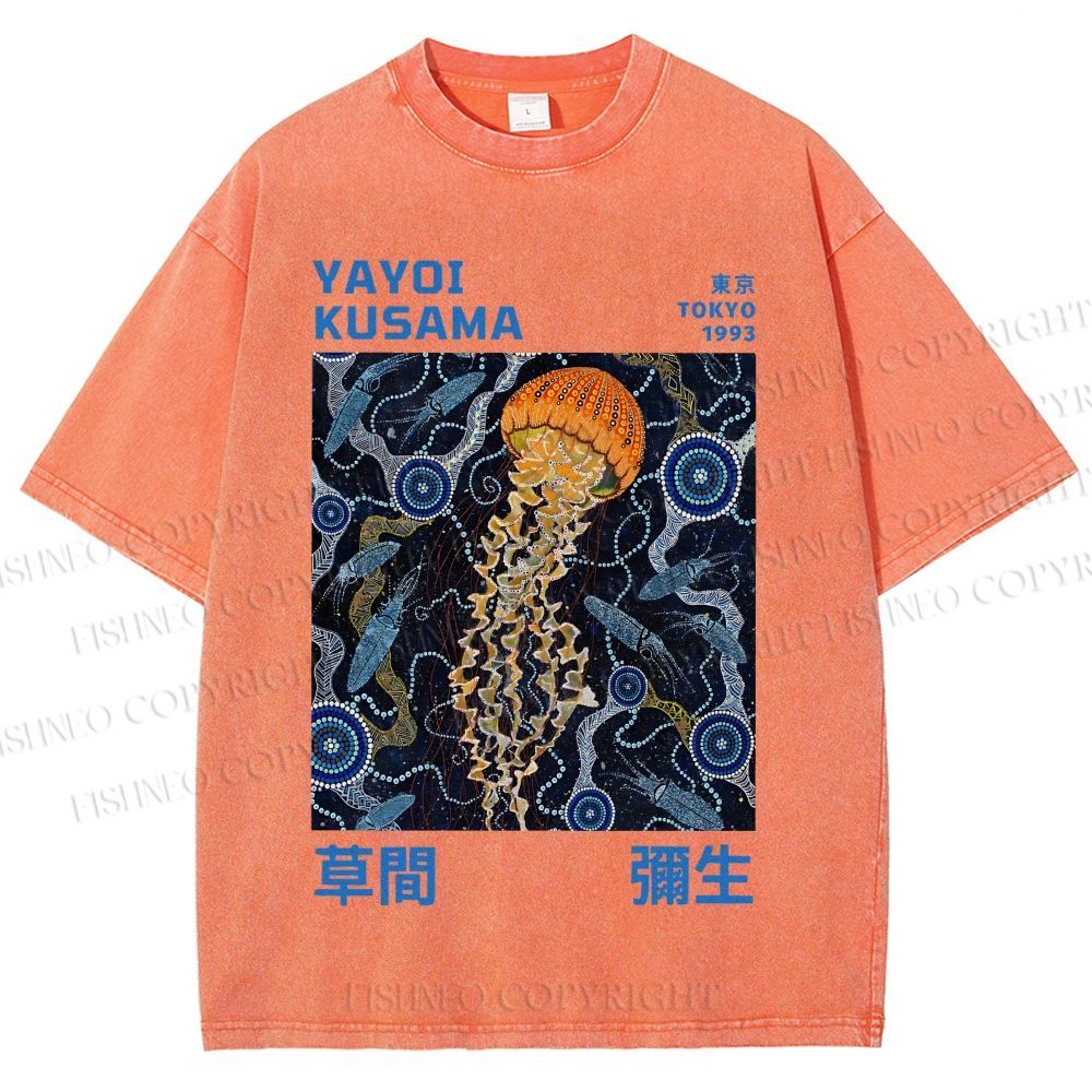 Unisex Yayoi Kusama Jellyfish Printed Washed Tee