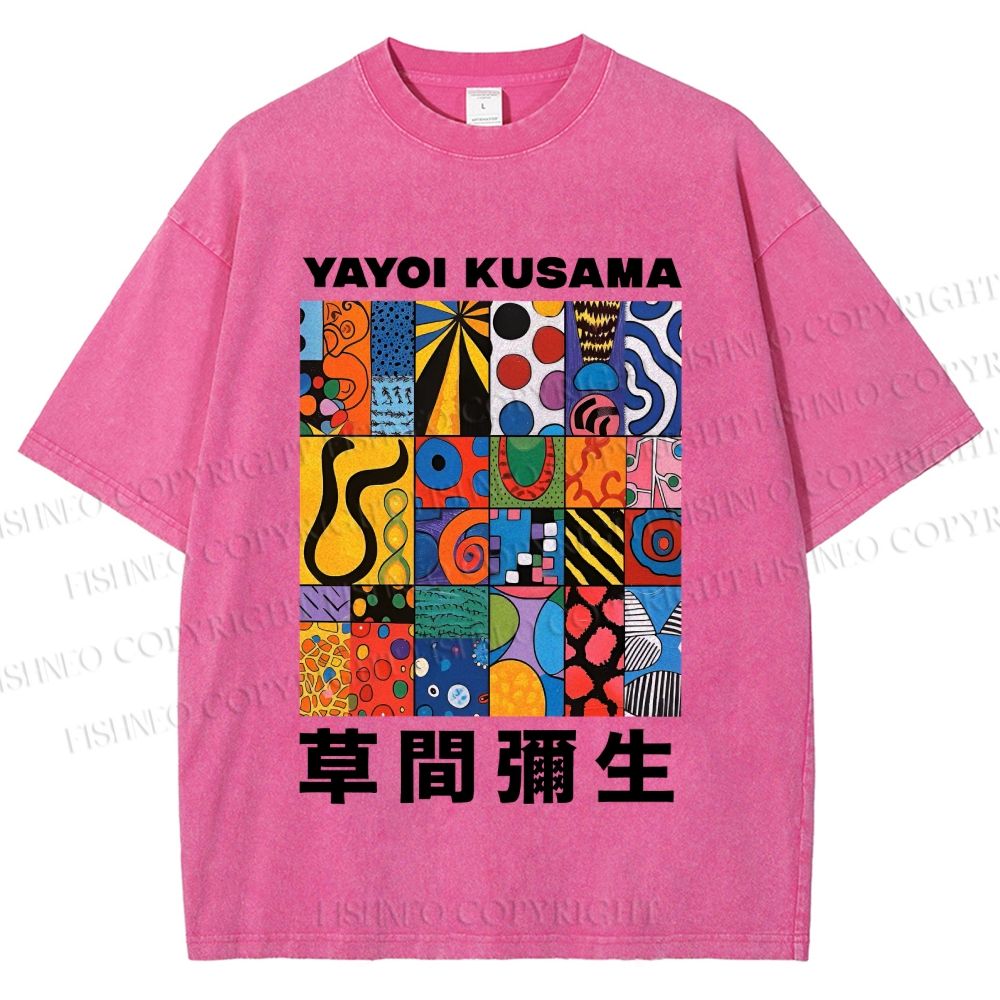 Unisex Yayoi Kusama Art Graffiti Printed Washed Tee