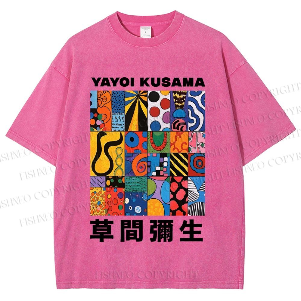 Unisex Yayoi Kusama Art Graffiti Printed Washed Tee