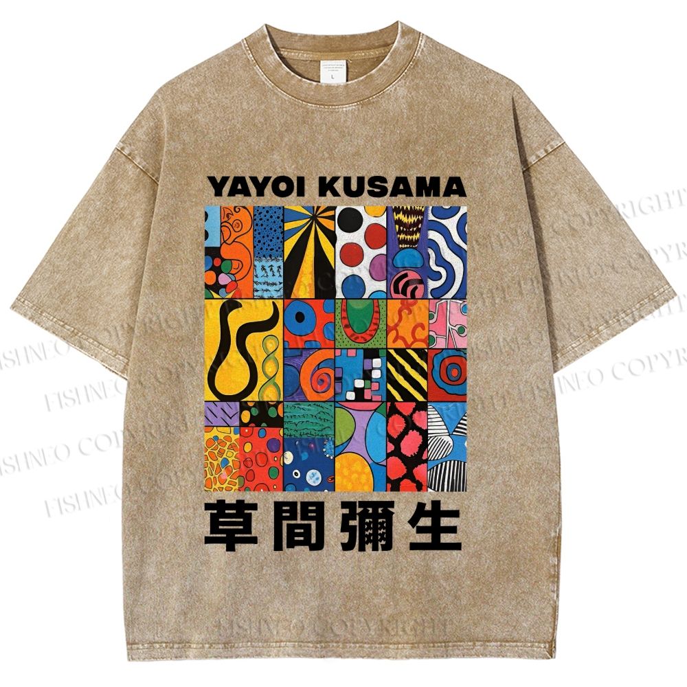 Unisex Yayoi Kusama Art Graffiti Printed Washed Tee