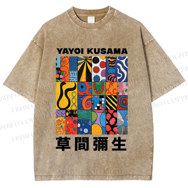Unisex Yayoi Kusama Art Graffiti Printed Washed Tee