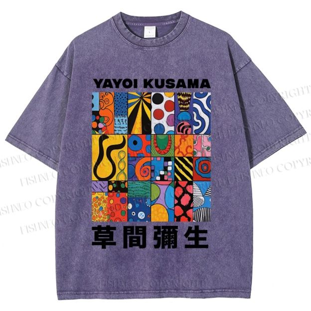 Unisex Yayoi Kusama Art Graffiti Printed Washed Tee