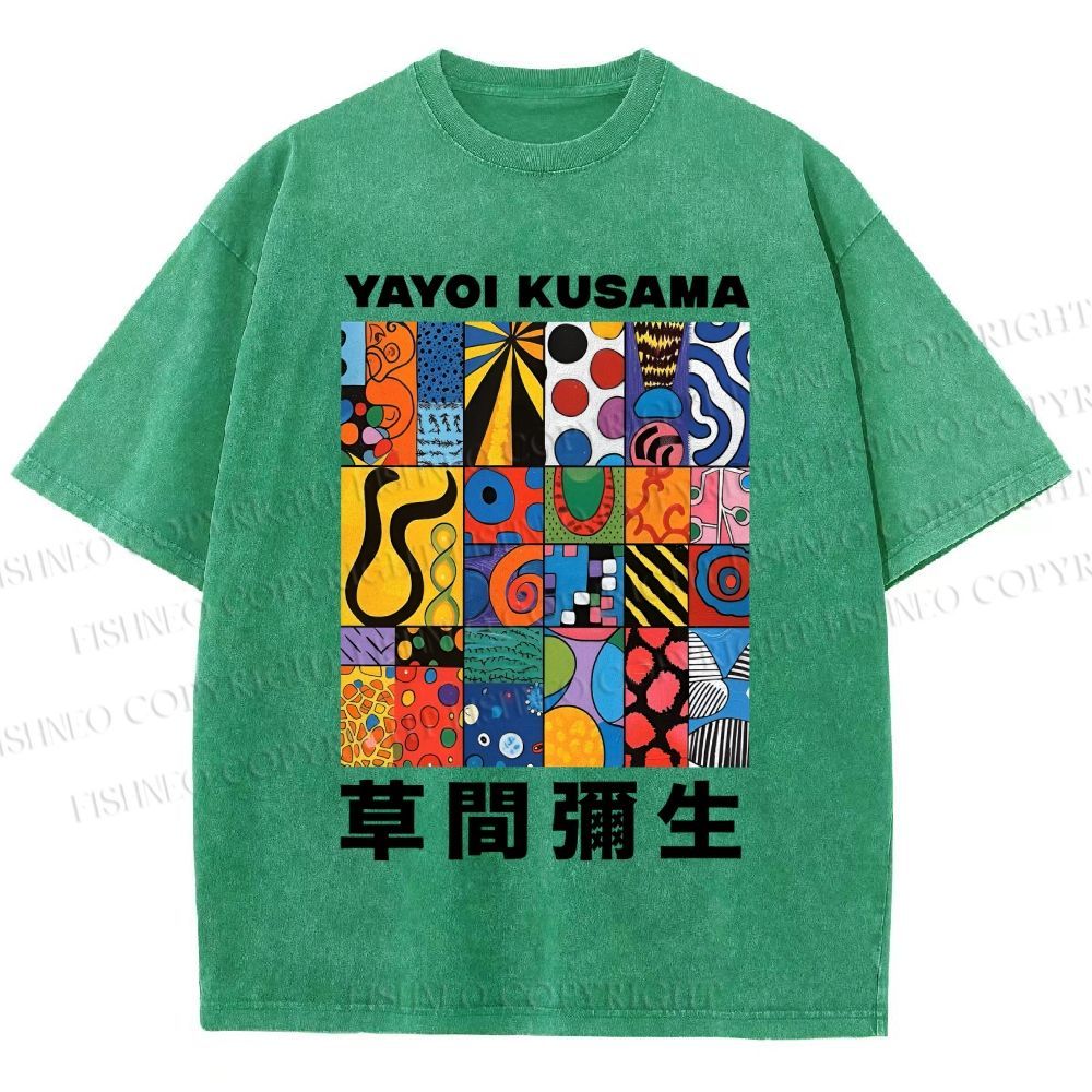 Unisex Yayoi Kusama Art Graffiti Printed Washed Tee