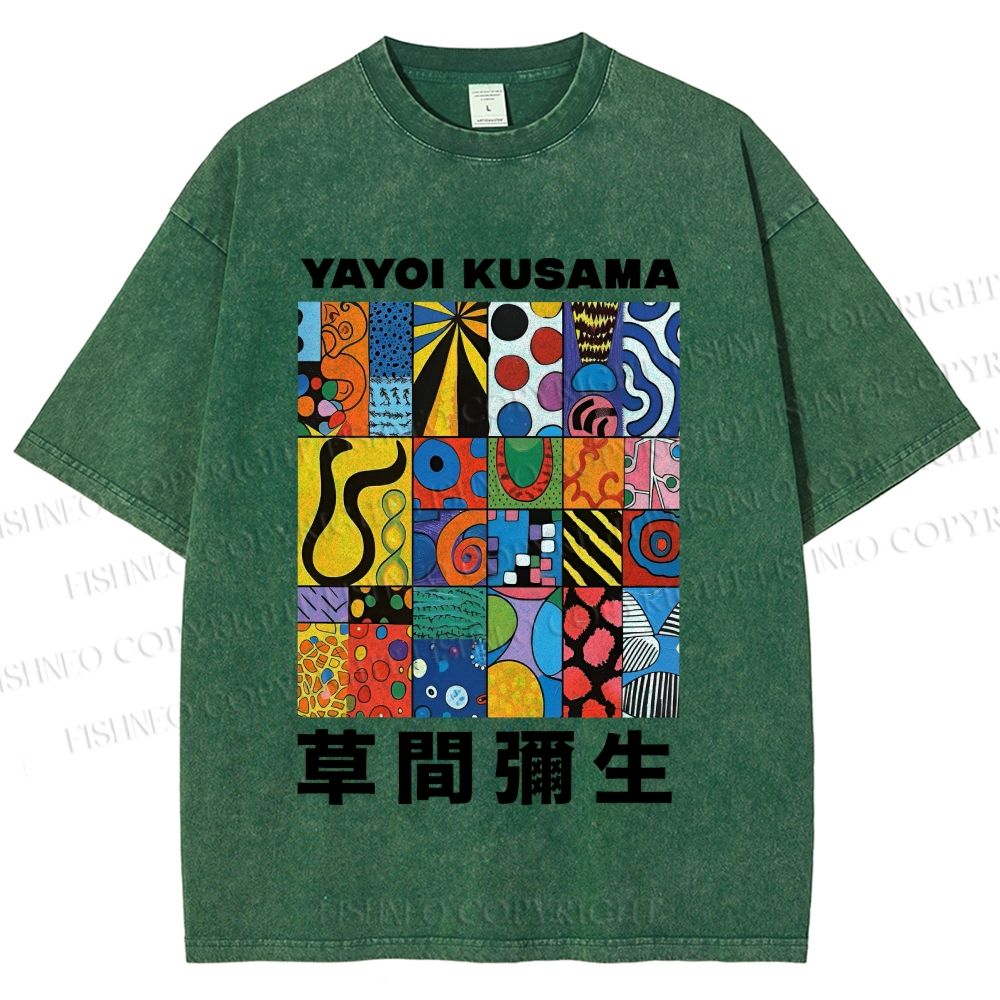 Unisex Yayoi Kusama Art Graffiti Printed Washed Tee