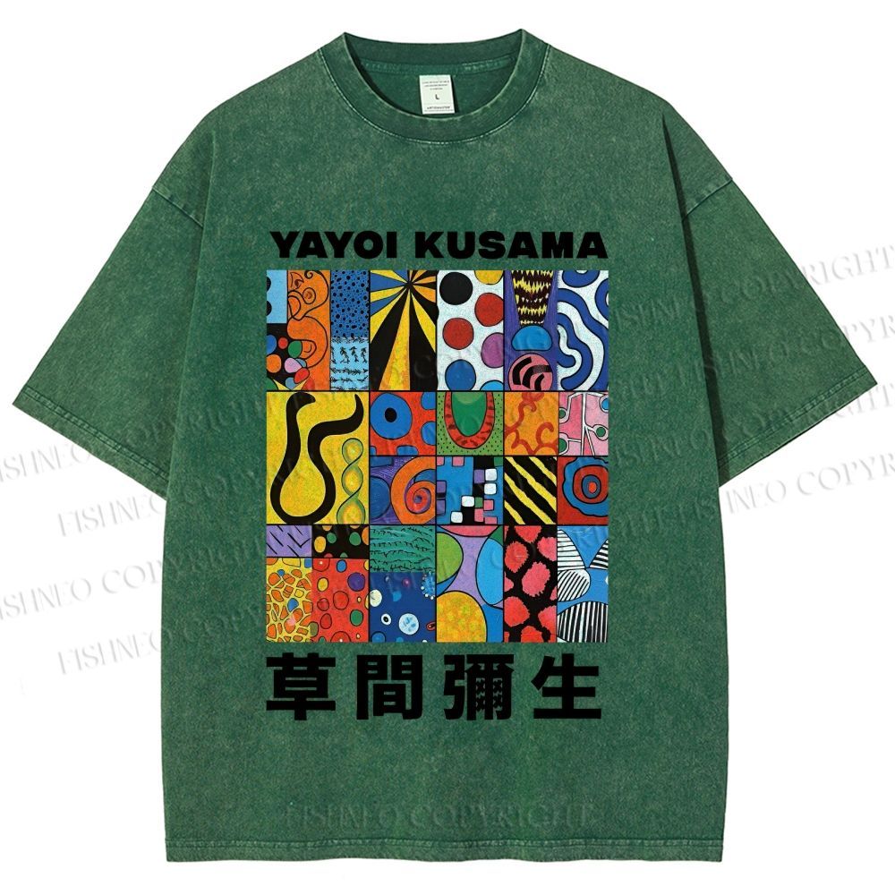 Unisex Yayoi Kusama Art Graffiti Printed Washed Tee