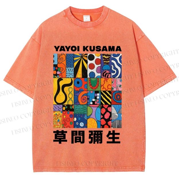 Unisex Yayoi Kusama Art Graffiti Printed Washed Tee