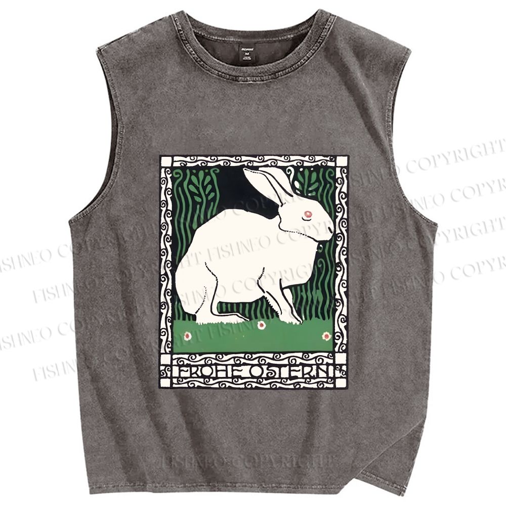 Unisex Vintage Rabbit Printed Washed Tank Top