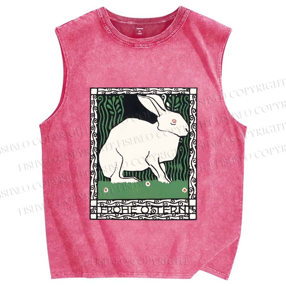 Unisex Vintage Rabbit Printed Washed Tank Top